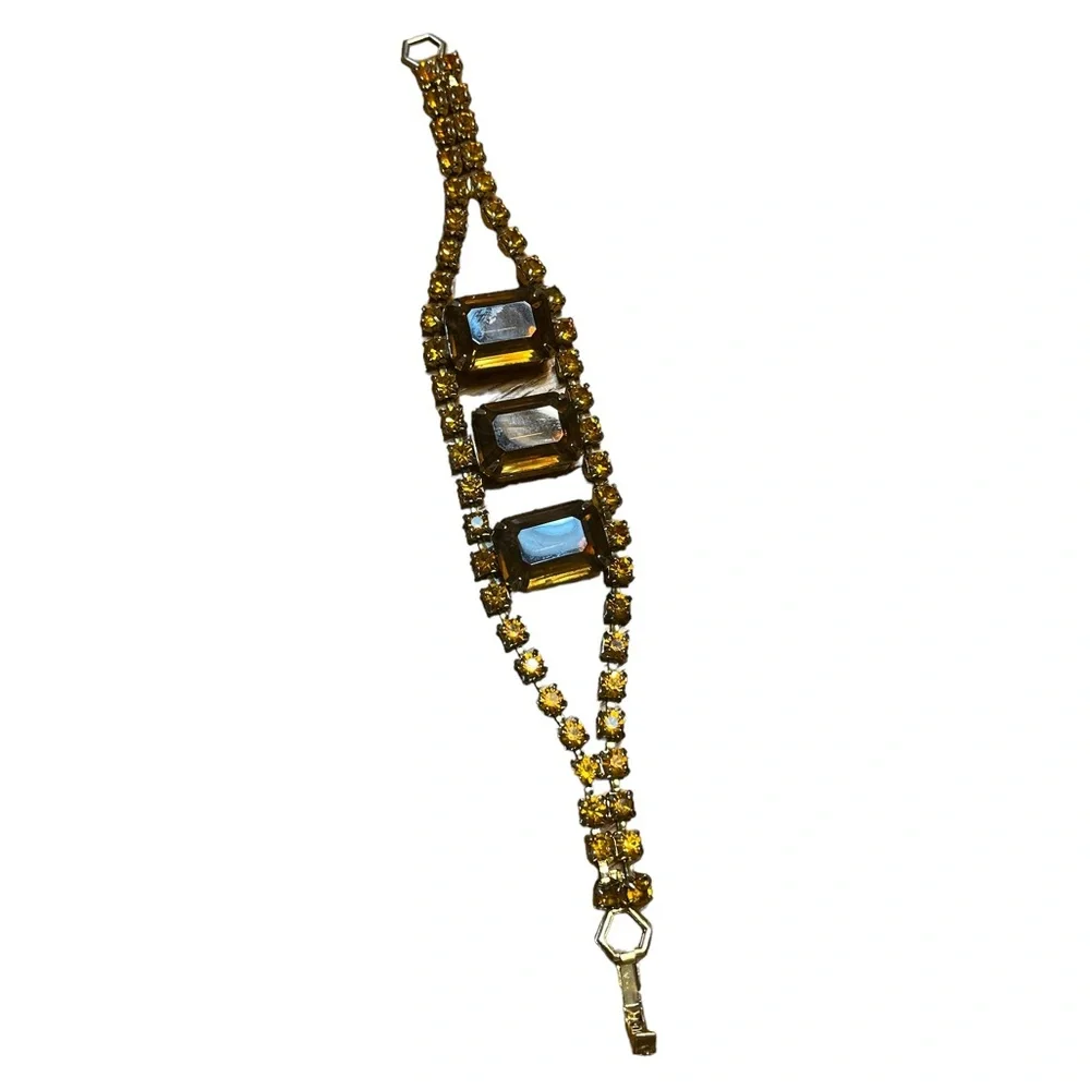 Vintage Golden Brown Rhinestone Bracelet - Picture 3 of 4